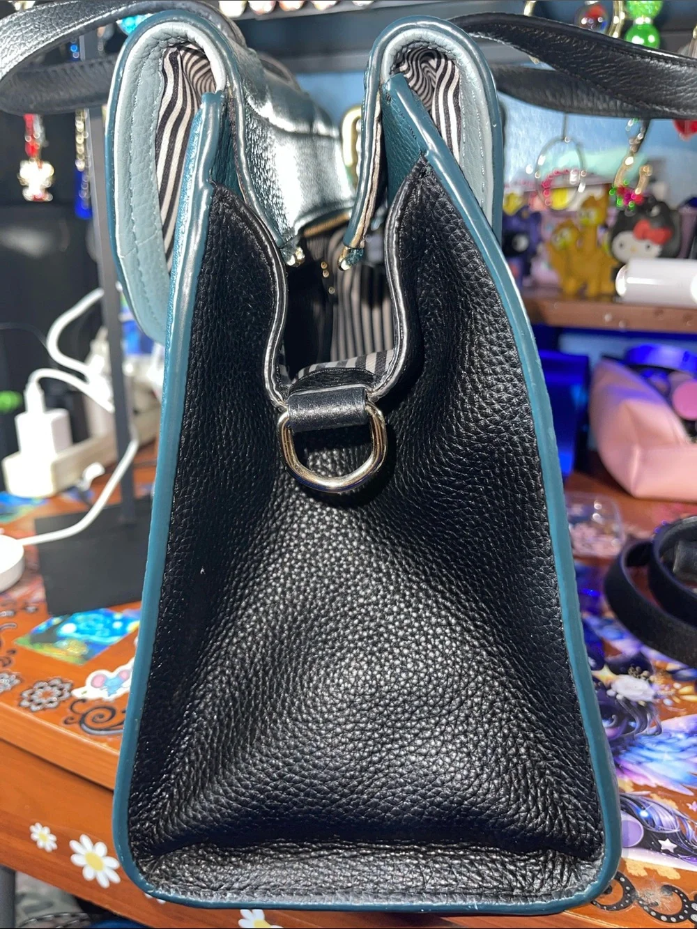 kate spade two-tone teal and light blue leather satchel